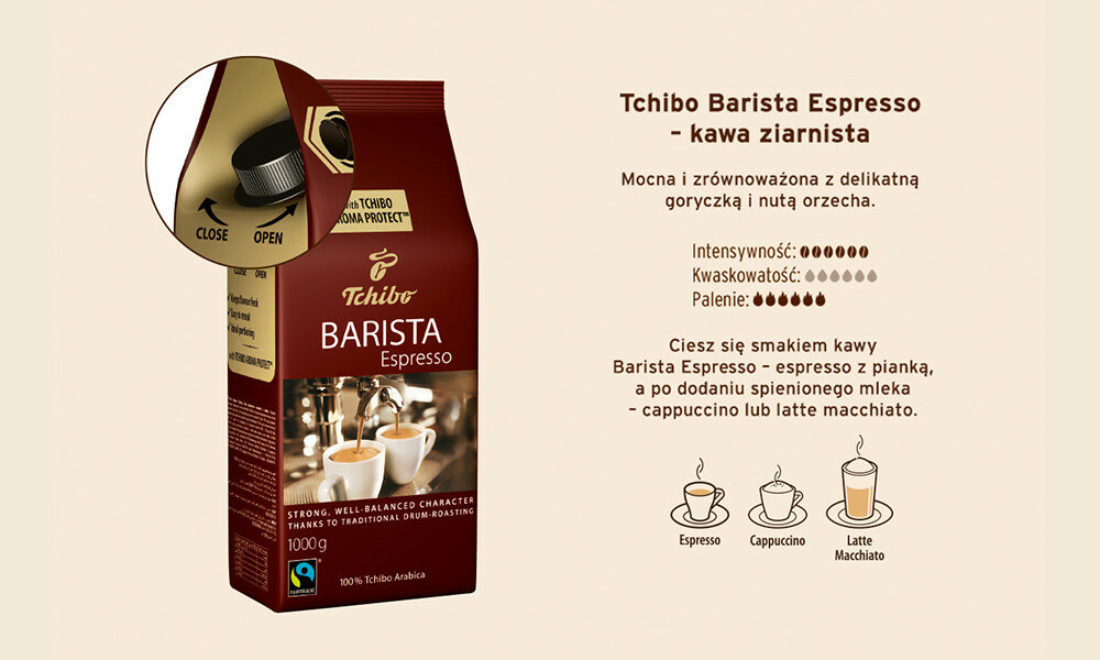Kawa ziarnista TCHIBO Barista Espresso 1kg korek do dozowania szczelne zamkniecie