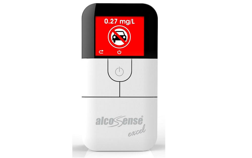 ALCOSENSE-Excel alkomat wynik wyświetlacz lcd wydychane powietrze promile krew ikonka zakaz prowadzenie pojazd