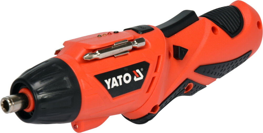 Wkrętarka YATO YT-82760 dwie końcówki wkrętakowe płaska krzyżakowa przełącznik obrotów prawo/lewo wskaźnik naładowania akumulatora