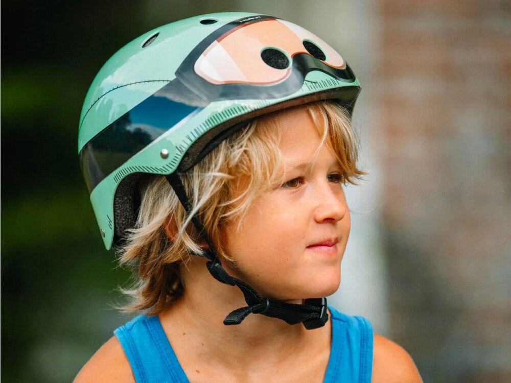 Kask rowerowy HORNIT Military Zielony dla Dzieci (rozmiar M) normy bezpieczeńswa wesoły motyw