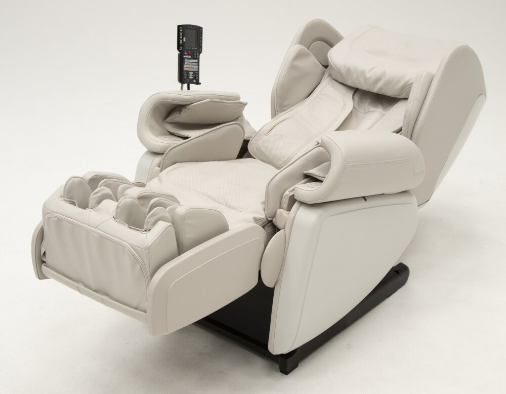 Fotel masujący SYNCA Kagra techniki masażu głowice powietrze czujniki panel sterujący masaż 4D zerowa grawitacja podnózek regulacja głośniki styl elegancja
