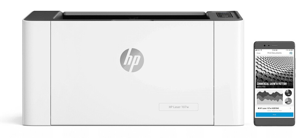 Drukarka HP Laser 107 wbudowane wifi drukowanie z udządzeń zewnętrznych