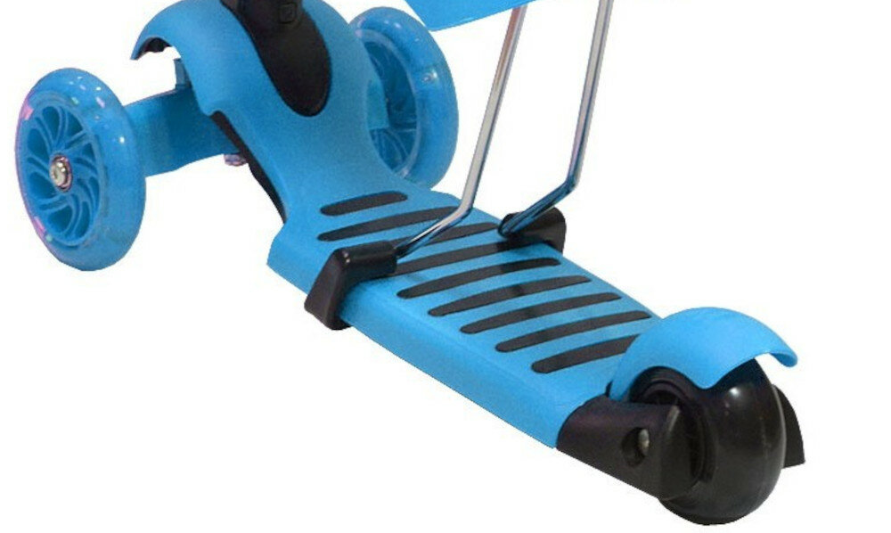 Hulajnoga dla dzieci Enero biedronka niebieska wyposażona w hamulec nożny kółka poliuretanowe