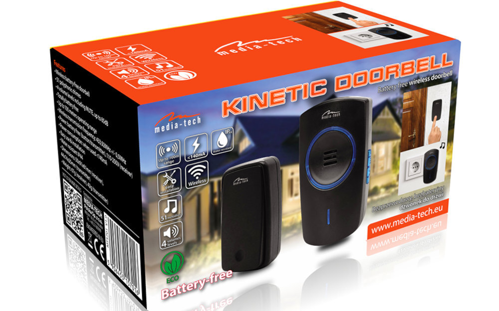 Dzwonek MEDIA-TECH Kinetic Doorbell MT5701 ergonomia rozwiązanie fale elektromagnetyczne