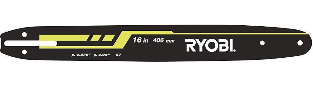 Prowadnica RYOBI RAC249 zwana szyna prowadząca równe cięcie precyzyjne prowadzenie długość 400 mm kompatybilna z elektrycznymi przewodowymi piłami łańcuchowymi RYOBI model RCS2340 skok łańcucha 0,375 cala