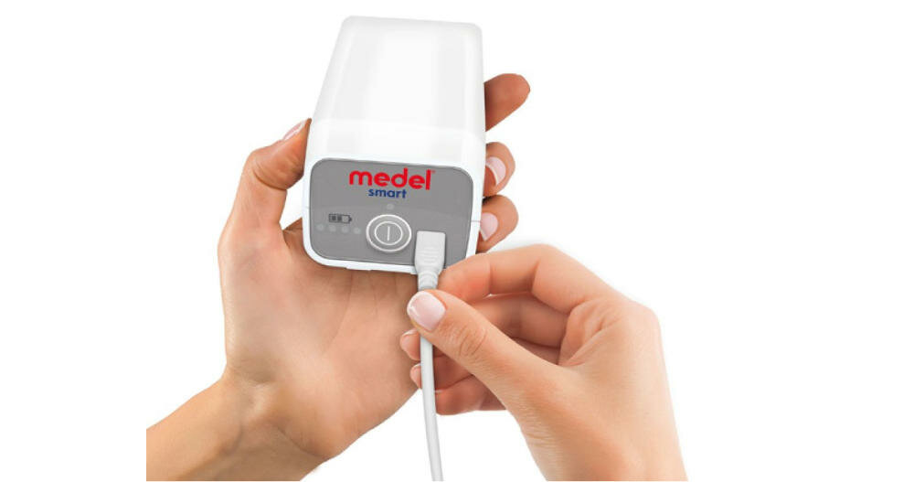 MEDEL-Smart inhalator nebulizator bateria naładowana akumulator usb dwie diody ładowanie odpoczynek