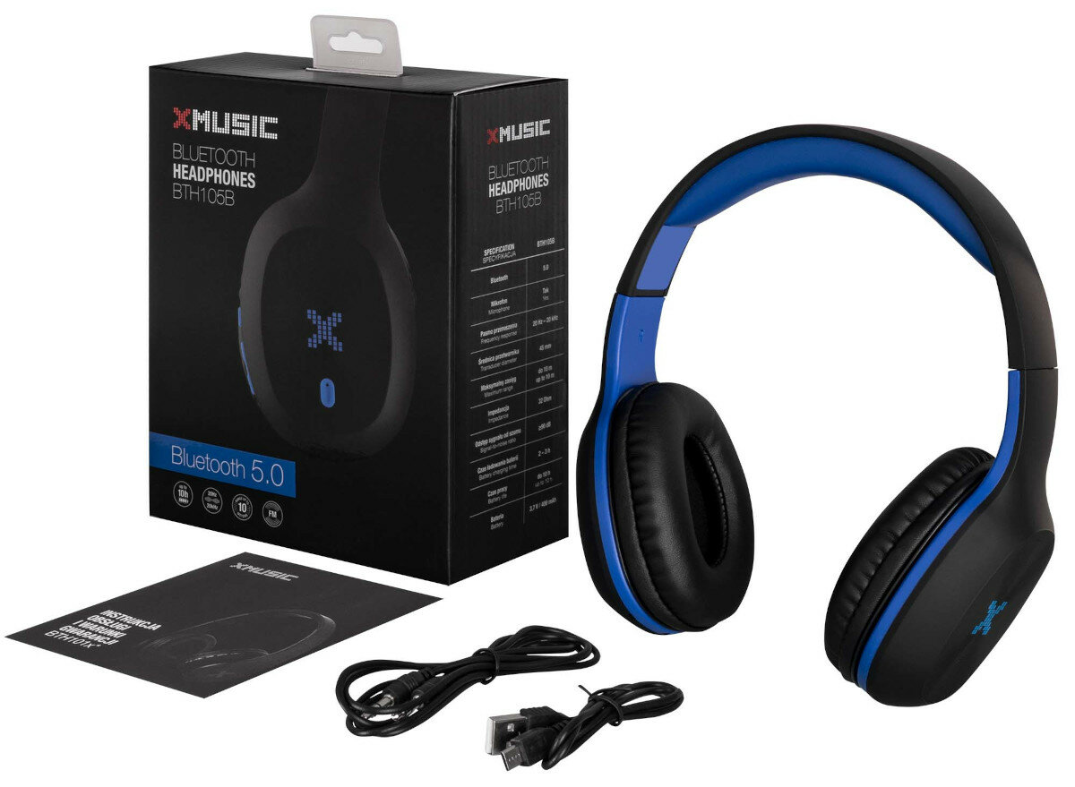 Słuchawki nauszne XMUSIC BTH105B Czarno-niebieski