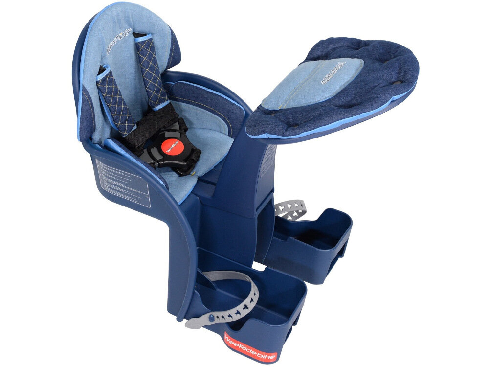 Fotelik rowerowy WEERIDE Safe Deluxe Denim Niebieski innowacyjne rozwiazanie dla dzieci o wadze do 15 kg