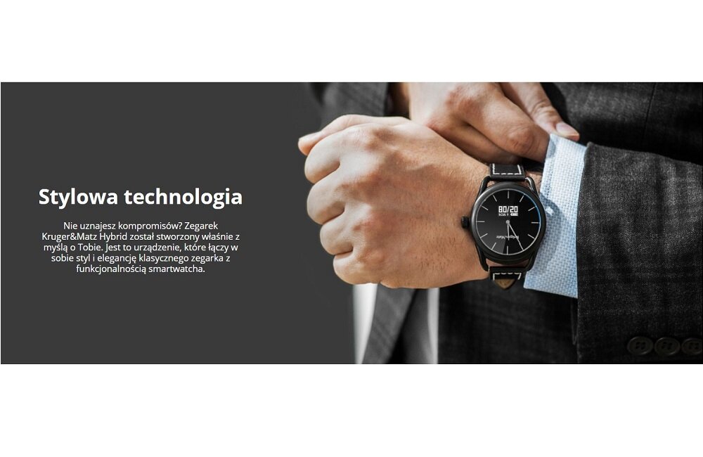 Smartwatch KRUGER MATZ Hybrid Srebrny Elegancki design klasyczna tarcza dotykowy panel lekki