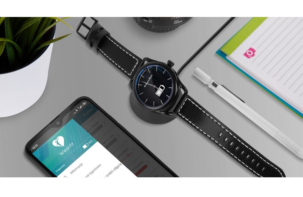 Smartwatch KRUGER MATZ Hybrid Srebrny Mobilna stacja ładująca USB