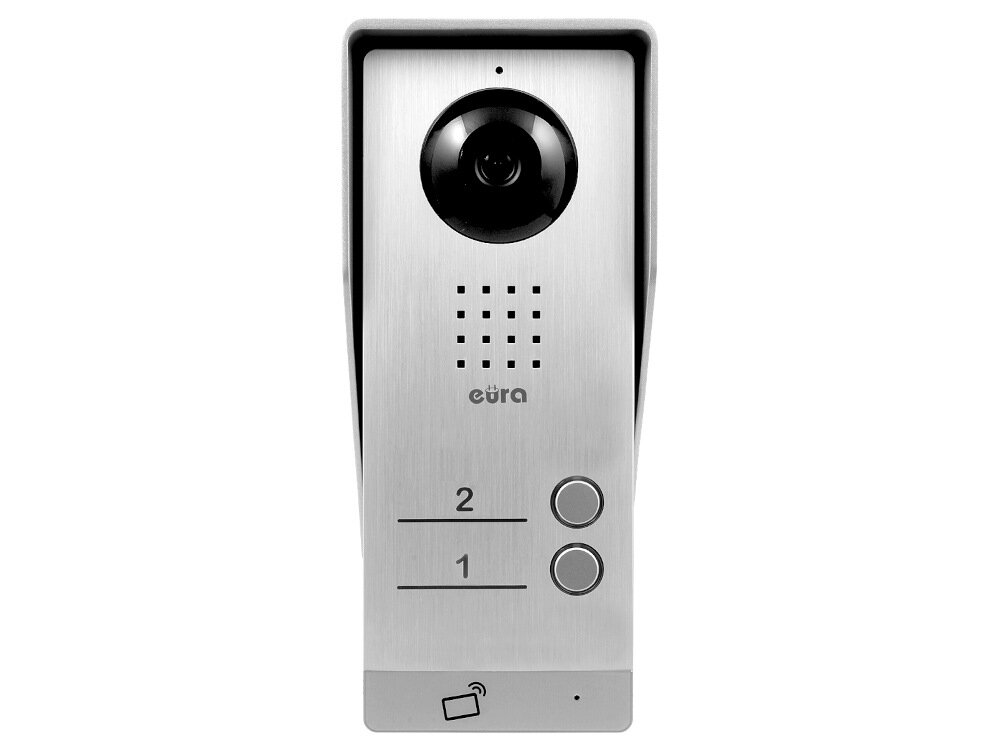 Kaseta zewnętrzna wideodomofonu EURA VDA-92A3 nowoczesny wizjer EURA Connect urządzenie kontrolujące strefy wejścia wysoki poziom bezpieczeństwa możliwości podglądu
