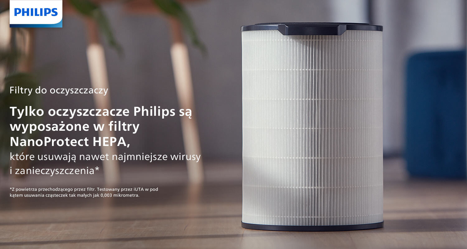Oczyszczacz Philips wyposażony w specjalne filtry NanoProtect Hepa