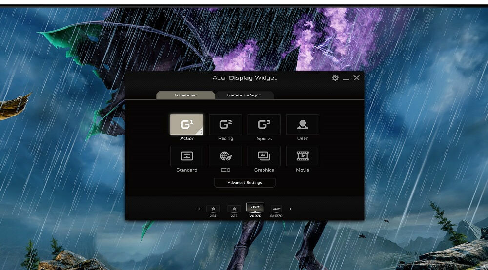 Monitor Acer KA272U - Acer Display Widget zarządzanie paletą barw parametry obrazu