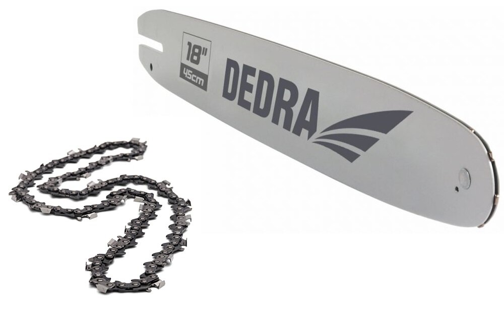 Piła spalinowa DEDRA DED8712 do typowych prac wycinkowych do niezwykle precyzyjnych zadań specjalnych prowadnica długośc 45 cm łańcuch mechaniczny hamulec technologia automatycznego smarowania łańcucha żywotność urządzenia znacząco wydłużona