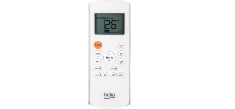Klimatyzator BEKO Split BEHPI 120/BEHPI 121 sterowanie pilotem telefonem aplikacja HomeWhiz wyswietlacz LCD temperatura czujnik