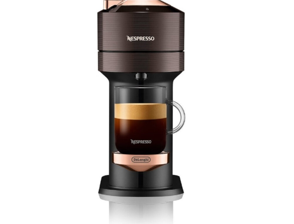 Ekspres DELONGHI Nespresso Vertuo Next ENV 120.BW Brązowy cicha praca szybkie nagrzewanie kod kreskowy laser czytnikowy wyposazenie