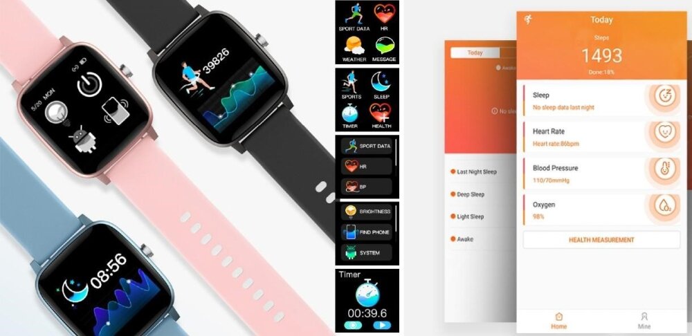 Smartwatch BEMI Ter 2 ekran bateria czujniki zdrowie sport pasek ładowanie pojemność rozdzielczość łączność sterowanie krew puls rozmowy smartfon aplikacja Czarny alarm odnalezienie zagubienie