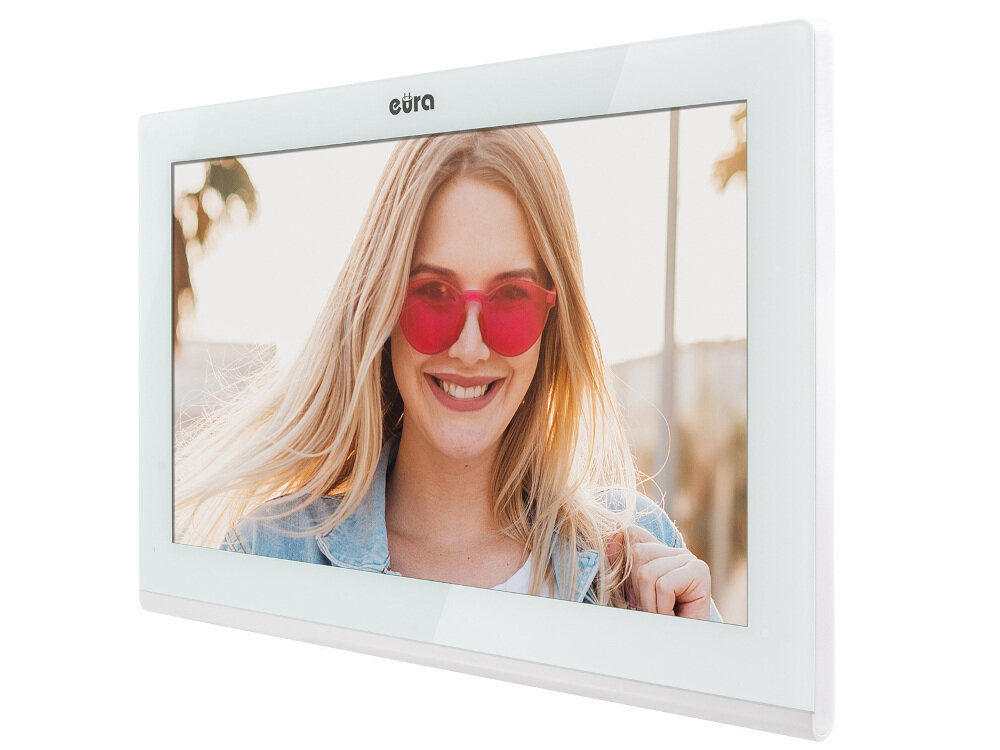 Wideodomofon EURA VDP-99C5 Biały kolorowy monitor LCD przekątnej ekranu 10 cali zapis obrazów rejestracja filmów na karcie microSD sygnał wideo w technologii AHD w rozdzielczości 1024x600 pikseli