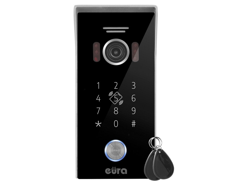 Wideodomofon EURA VDP-99C5 Biały czytnik zbliżeniowy breloki karty w standardzie Mifare 13,56 MHz szyfrator kod PIN