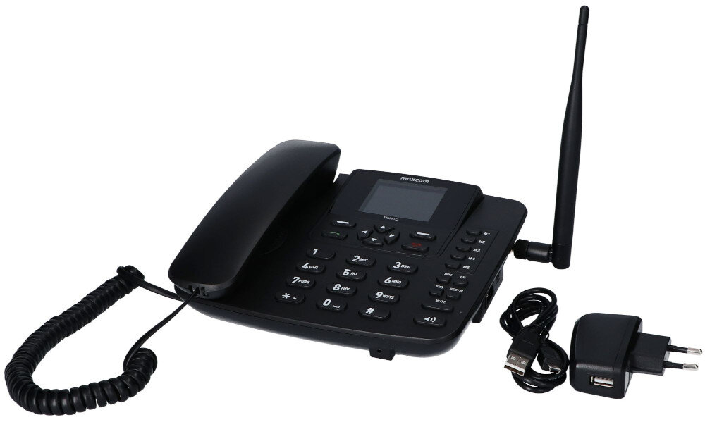 Telefon MAXCOM MM41D Czarny programowalne klawisze do domu i biura jeden ruch przełączenie między słuchawką a zestawem głośnomówiącym