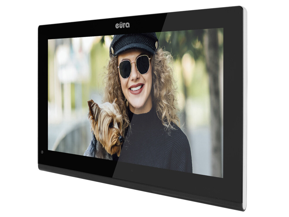 Wideodomofon EURA VDP-98C5 Czarny kolorowy monitor LCD przekątnej ekranu 10 cali zapis obrazów rejestracja filmów na karcie microSD sygnał wideo w technologii AHD w rozdzielczości 1024x600 pikseli