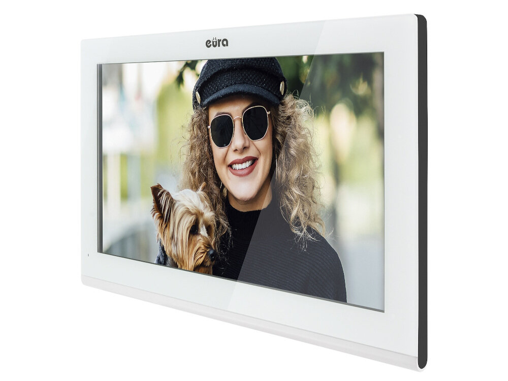Wideodomofon EURA VDP-98C5 Biały kolorowy monitor LCD przekątnej ekranu 10 cali zapis obrazów rejestracja filmów na karcie microSD sygnał wideo w technologii AHD w rozdzielczości 1024x600 pikseli