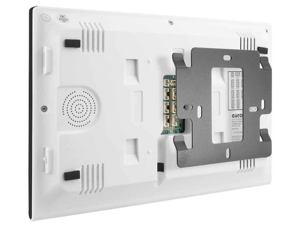 Monitor do wideodomofonu EURA VDA-10C5W montaż niezwykle prosty przykręcić do ściany dołączoną do zestawu ramkę montażową połączyć kostki łączeniowe z żyłami przewodu podłączyć zasilacz do gniazda wysokość 150 cm