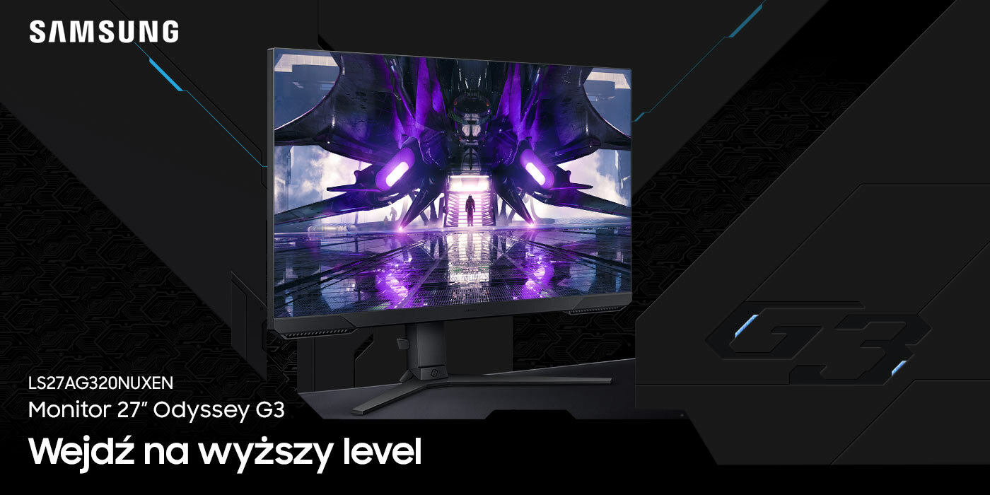 Stworzony dla graczy monitor Samsung Odyssey G3 LS27AG320NUXEN zapewnia doskonałą rozrywkę