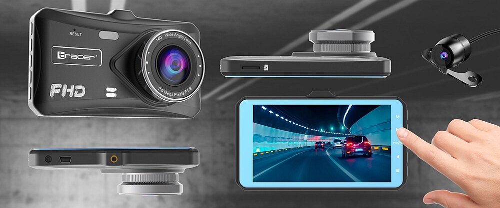 Wideorejestrator TRACER 4TS FHD Crux  samochód obiektyw nagrywanie filmy kamera rejestrator czujnik parking ekran  