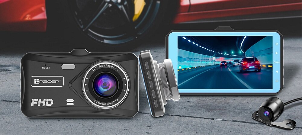 Wideorejestrator TRACER 4TS FHD Crux  samochód obiektyw nagrywanie filmy kamera rejestrator czujnik parking ekran  
