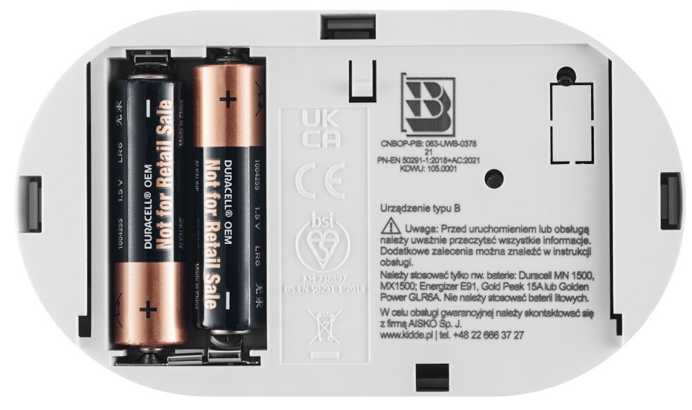 Czujnik tlenku węgla czadu KIDDE K5CO energooszczedny zasilanie de baterie AA czas dzialania do 10 lat przypomnienie o koniecznosci wymiany baterii