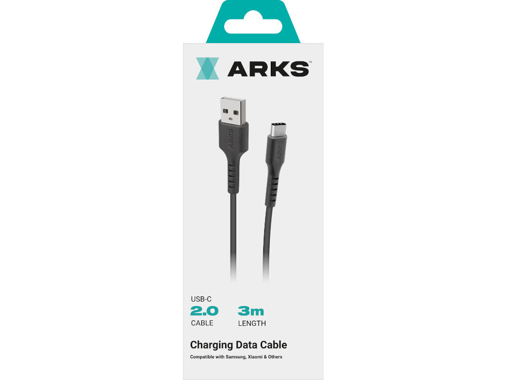Kabel USB - USB-C ARKS 3 m czarny opakowanie