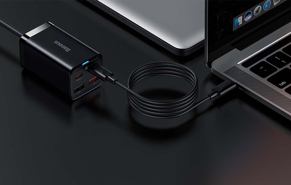 Ładowarka sieciowa BASEUS GaN3 Pro 65W + kabel USB Typ-C - USB Typ-C Czarny napięcie w podróż