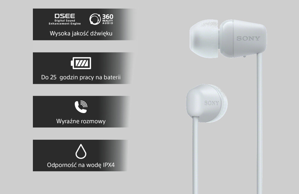 Słuchawki dokanałowe SONY WI-C100 oczekiwania bezprzewodowe