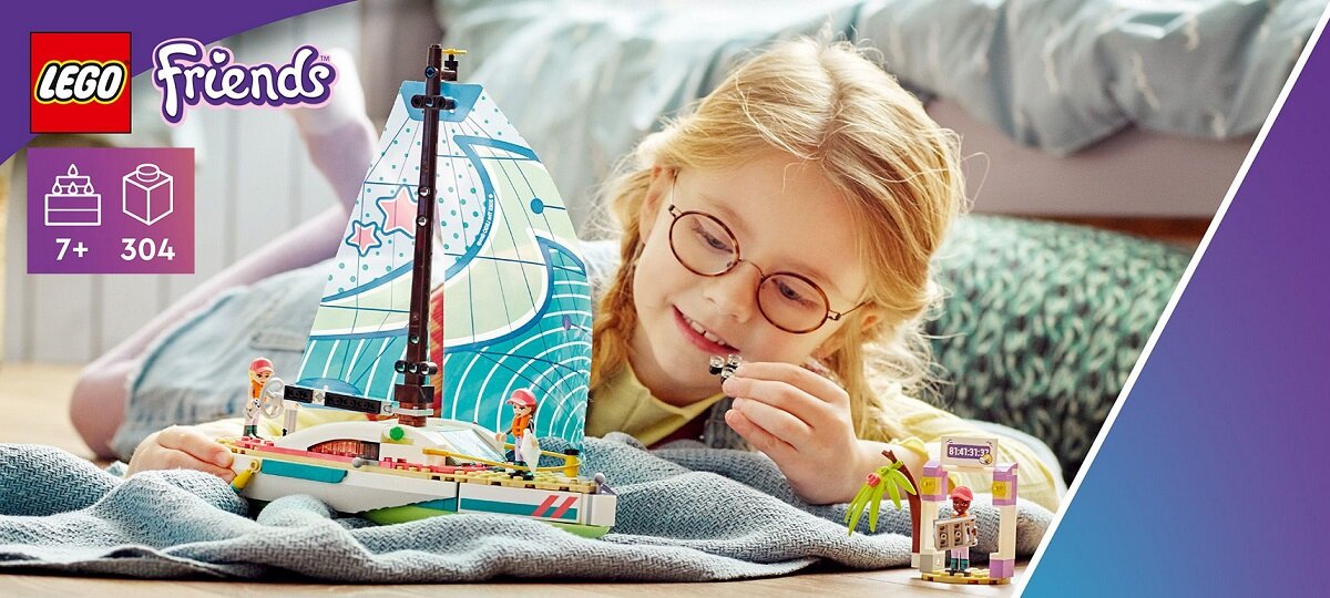 LEGO Friends Stephanie i przygoda pod żaglami 41716 Dla dzieci, które uwielbiają żeglować, odgrywać role lub interesują się modelami pojazdów Zainspiruj dzieci do kreatywnej zabawy
