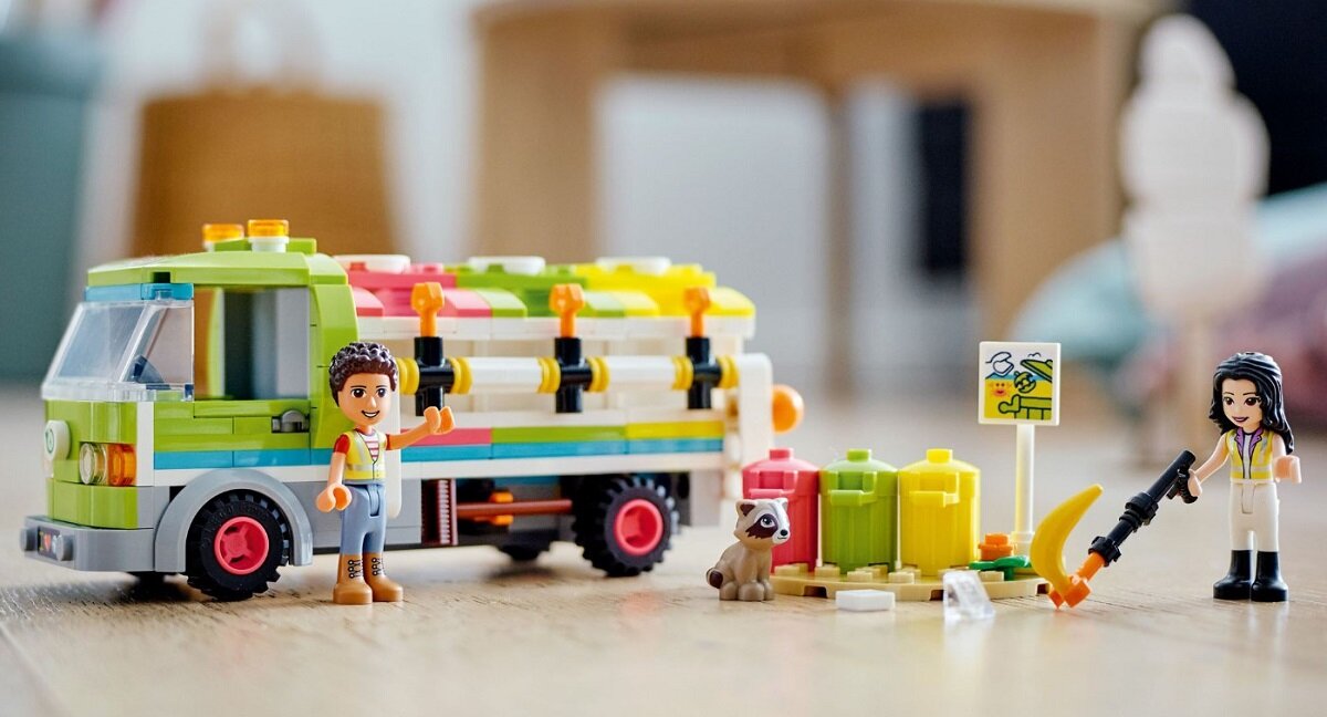 LEGO Friends Ciężarówka recyklingowa 41712 troska o środowisko segregowanie śmieci Zabawa napędzana wyobraźnią