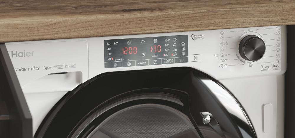 HAIER HWDQ90B416FWB-S sterowanie panel pokrętło przyciski elektroniczny wyświetlacz temperatura czas pranie