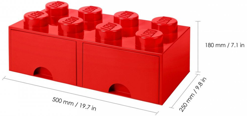 Pojemnik na LEGO z szufladkami Brick 8 Czerwony 40061730 wymiary