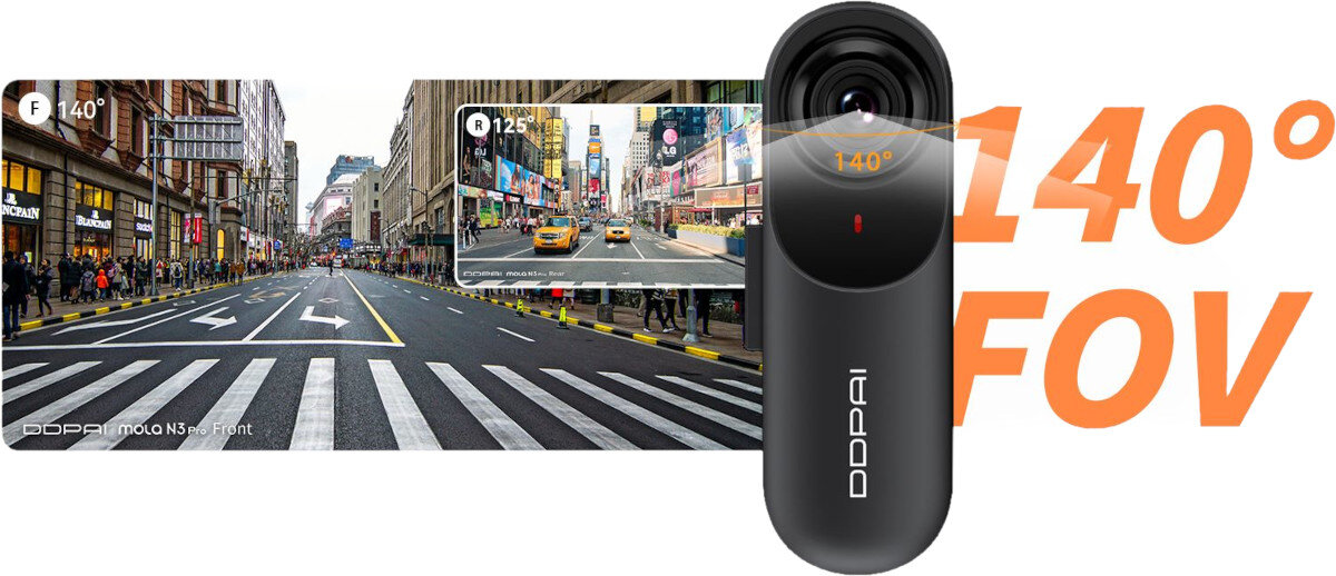 Wideorejestrator DDPAI Mola N3 Pro GPS Czarny kąt widzenia szerokość widoczność