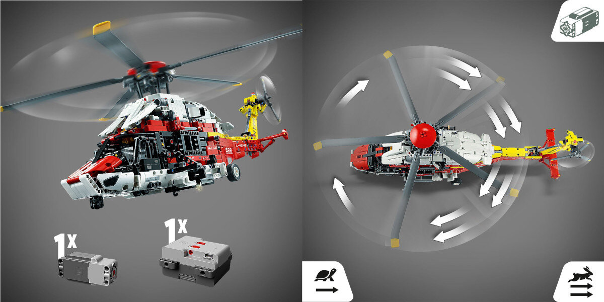 LEGO Technic Helikopter ratunkowy Airbus H175 42145 elementy zasiane silnikiem