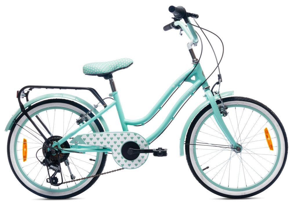 Rower dziecięcy SUN BABY Heart Bike 20 cali dla dziewczynki Miętowy w pięknym miętowym kolorze dla dziewczynek w wieku od 6 do 10 lat szlifowanie umiejętności jazdy na rowerze doskonała zabawa aktywność na świeżym powietrzu stabilny