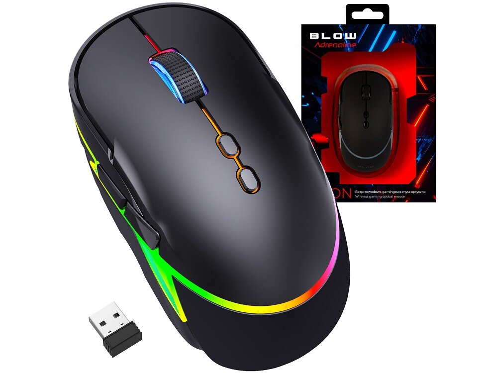 Mysz BLOW Neon dla graczy podświetlenie LED Specjalny kształt nowoczesny design Wielofunkcyjne przyciski USB typu A najwyższa jakość rozdzielczość DPI
