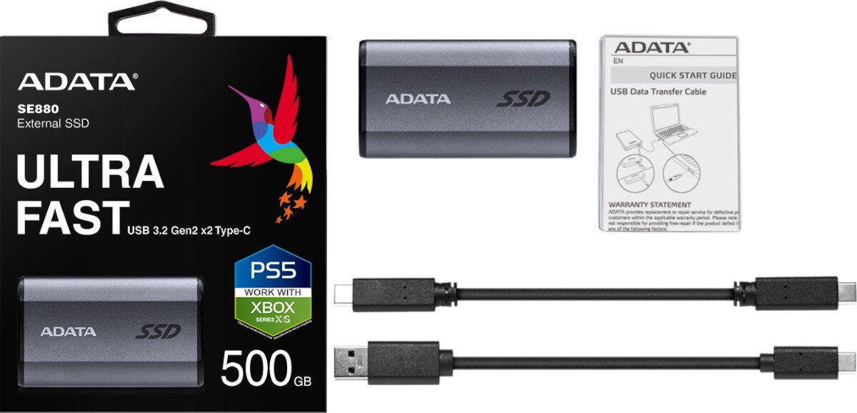 Dysk ADATA Elite SE880 500GB SSD opakowanie zawartość zestaw