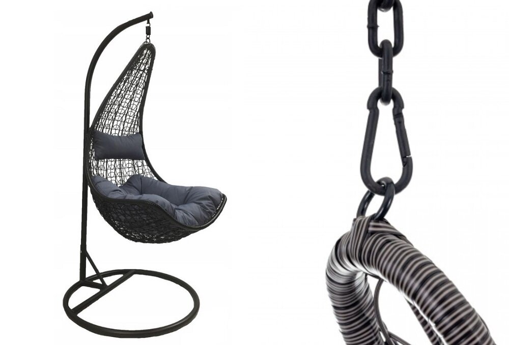 Fotel podwieszany MIRPOL Madera Czarny wysoki poziom komfortu wygodny odpoczynek nietuzinkowy owalny kształt solidne mocowanie