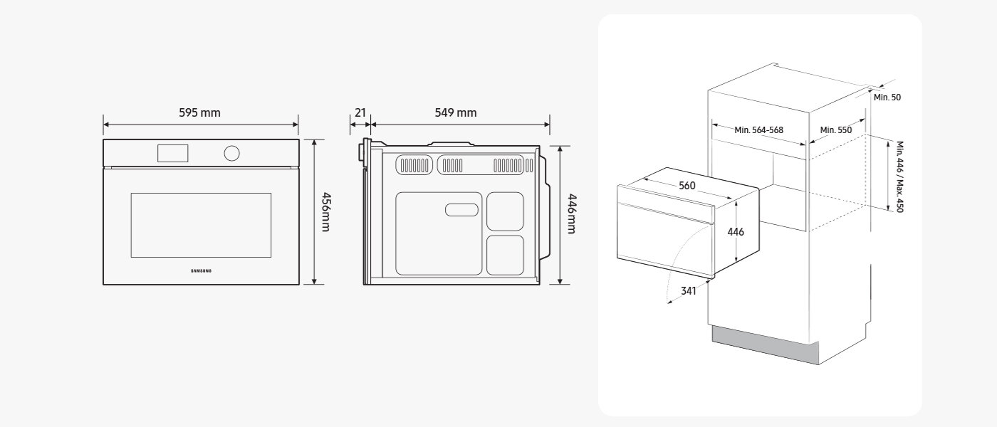 Wymiary piekarnika kompaktowego Samsung