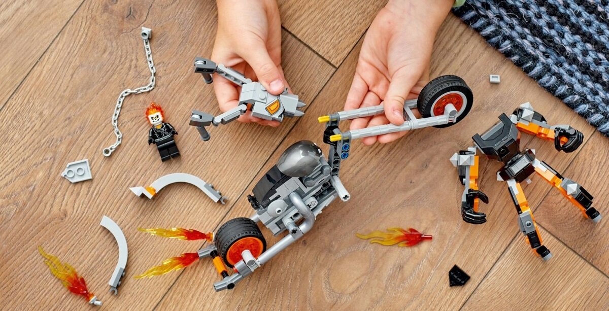 LEGO Marvel Upiorny Jeździec - mech i motor 76245 dziecko kreatywność zabawa nauka rozwój klocki figurki minifigurki jakość tradycja konstrukcja nauka wyobraźnia role jakość bezpieczeństwo wyobraźnia budowanie pasja hobby funkcje instrukcje