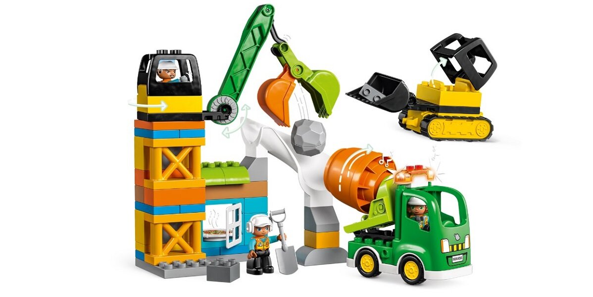 LEGO Duplo Budowa 10990 dziecko kreatywność zabawa nauka rozwój jakość tradycja konstrukcja nauka wyobraźnia role jakość bezpieczeństwo wyobraźnia budowanie pasja hobby funkcje instrukcje budowanie betoniarka maszyny Buldożer dźwig dźwięki światła