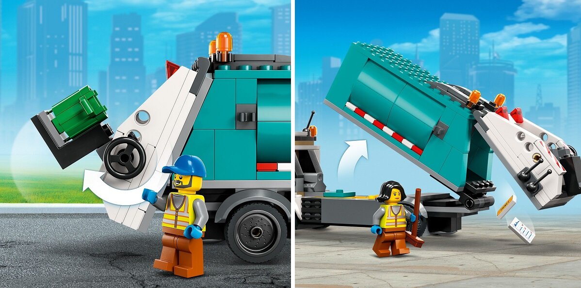 LEGO City Ciężarówka recyklingowa 60386 dziecko kreatywność zabawa nauka rozwój klocki figurki minifigurki jakość tradycja konstrukcja nauka wyobraźnia role jakość bezpieczeństwo wyobraźnia budowanie pasja hobby funkcje