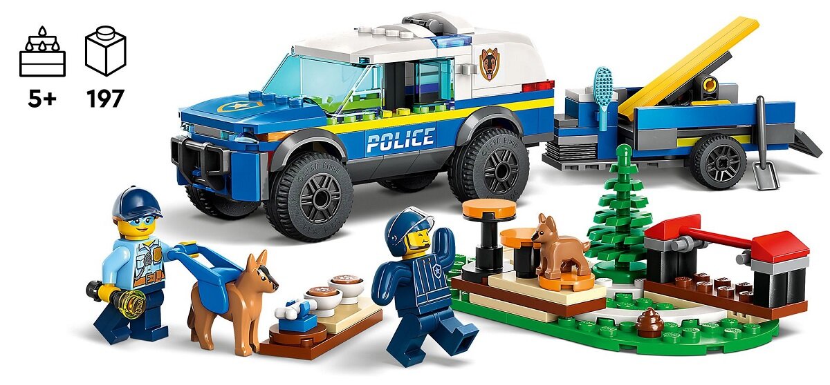 LEGO City Szkolenie psów policyjnych w terenie 60369 dziecko kreatywność zabawa nauka rozwój klocki figurki minifigurki jakość tradycja konstrukcja nauka wyobraźnia role jakość bezpieczeństwo wyobraźnia budowanie pasja hobby funkcje instrukcja aplikacja LEGO Builder