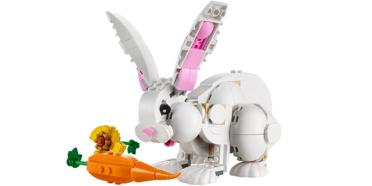 LEGO Creator 3 w 1 Biały królik 31133 dziecko kreatywność zabawa nauka rozwój klocki figurki minifigurki jakość tradycja konstrukcja nauka wyobraźnia role jakość bezpieczeństwo wyobraźnia budowanie pasja hobby funkcje instrukcje papuga foka